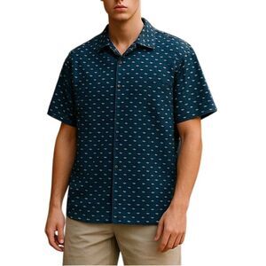 Construct Men’s Slim Fit Tiny Fish Print Button Up Shirt Size XXL Big&Tall